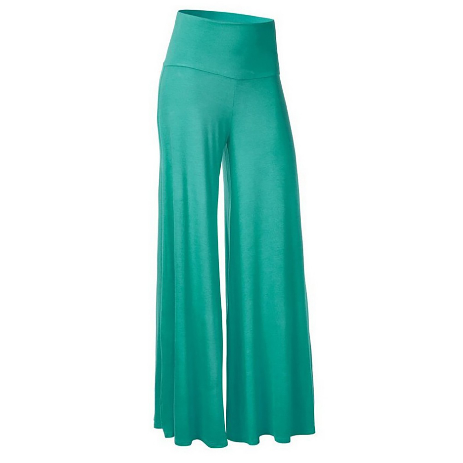 thumbnail image 1 of Pantalones de cintura alta y pierna ancha para mujer: elásticos, informales/para el trabajo/yoga, tejido de punto, para todas las estaciones, color liso, lavables a máquina/a mano, tallas S-XL., 1 of 4